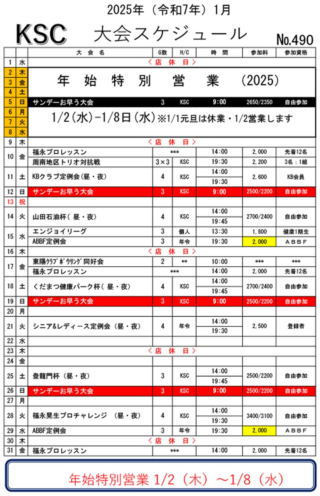 1月大会スケジュール